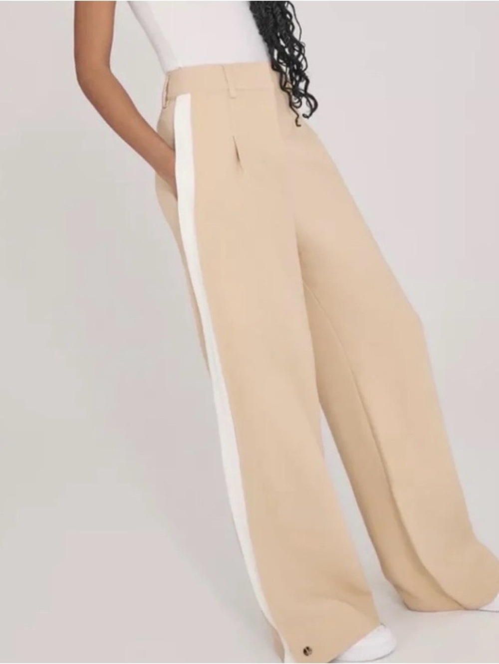 Favorite Daughter Margaret Wide Leg Pants side stripe high rise 6 sand